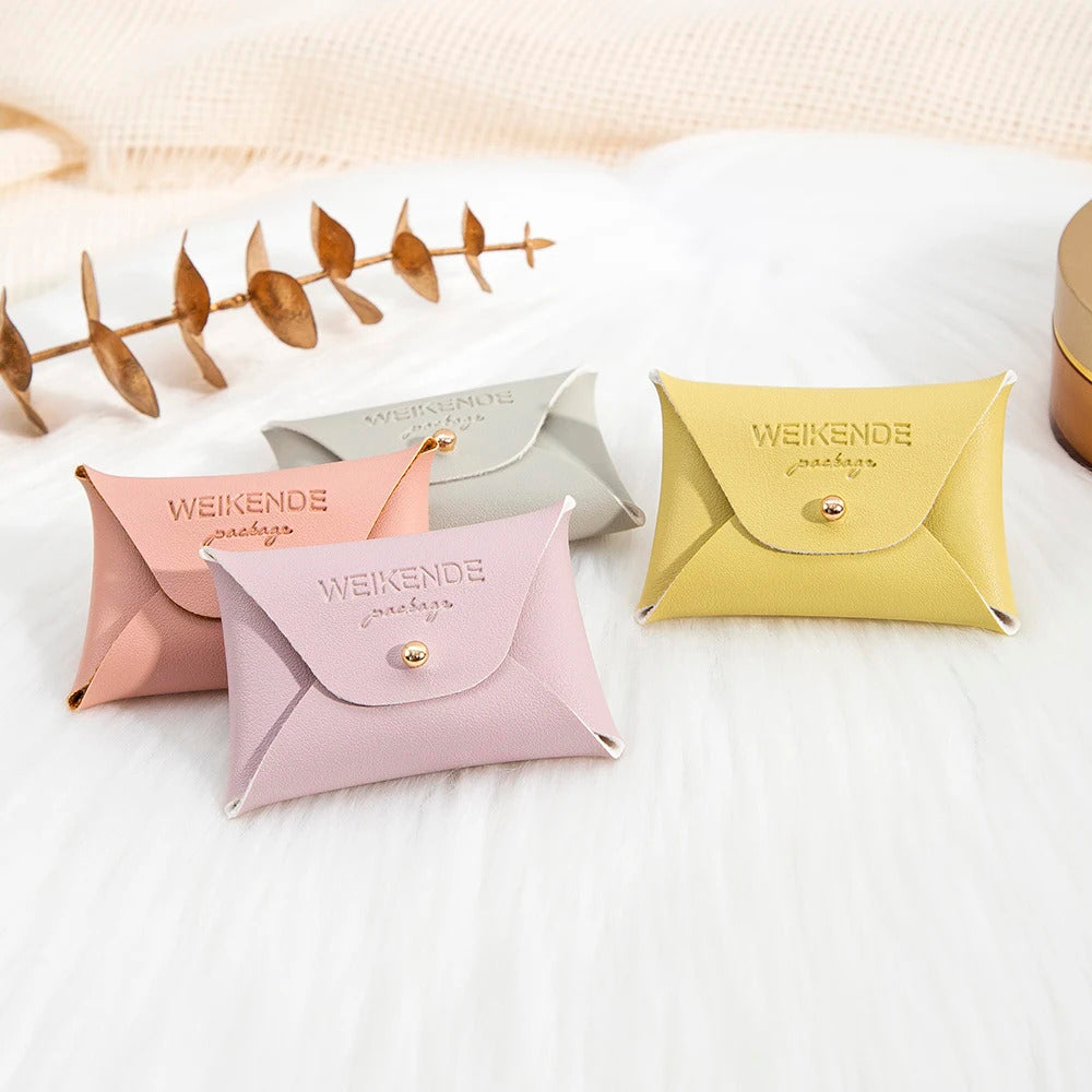 Custom Logo Embossed PU Leather 50/100pcs 5x7cm Gold Jewelry Bag Rings Earrings Necklaces Button Organizer Storage Gift Pouch