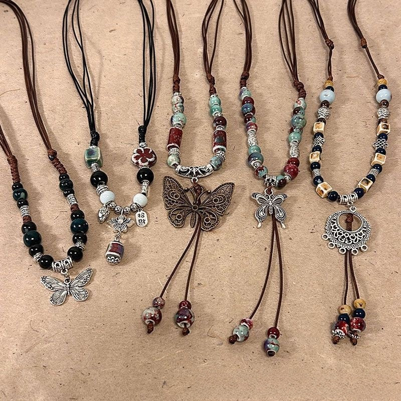 Ceramic Necklace New Chinese Ethnic Style Retro Ceramic Butterfly Beaded Clavicle Chain