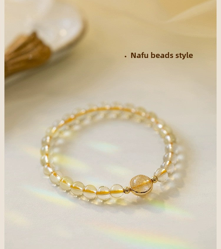 Natural Citrine Bracelet Women's Bracelet Rutile Gold Rutilated Quartz Bracelet Brazil Scattered Beads Money Drawing and Luck Changing Gifts for Girlfriend
