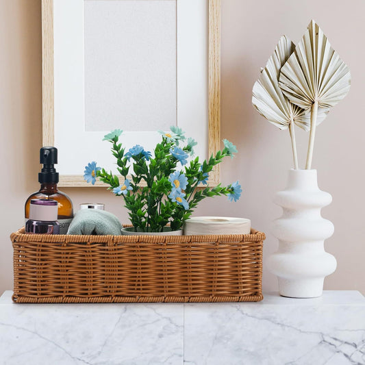 Handmade Imitation Rattan Woven Storage Basket for Cosmetics, Snacks, Fruits, Bathroom Desktop Storage Basket