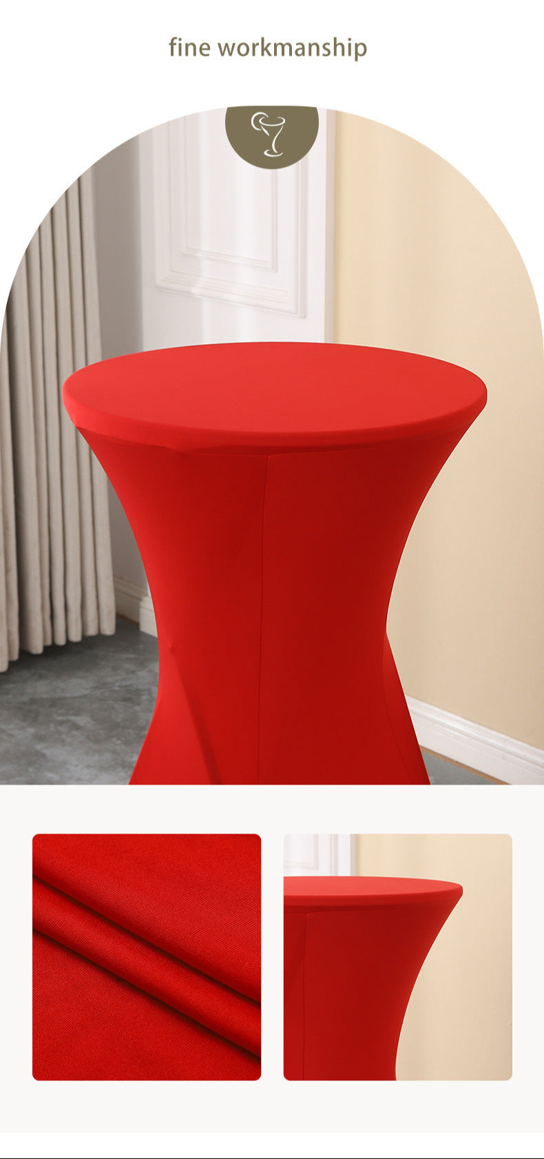 Elastic Table Cover High-End Banquet Wedding Hotel Cocktail Table Cover Table Skirt Table Skirt Cross-Border round High Leg Bar Counter Set