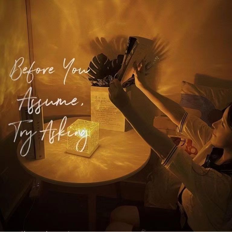 Square Water Ripple Atmosphere Lamp Night Light Creative Gift for Girls Bedside Bedroom Flame Aurora Dynamic Table Lamp