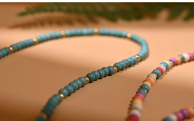 4mm Colorful Stone Choker Necklace for Women Round Evil Charm Pendant Necklace Fashion New Daily Jewelry