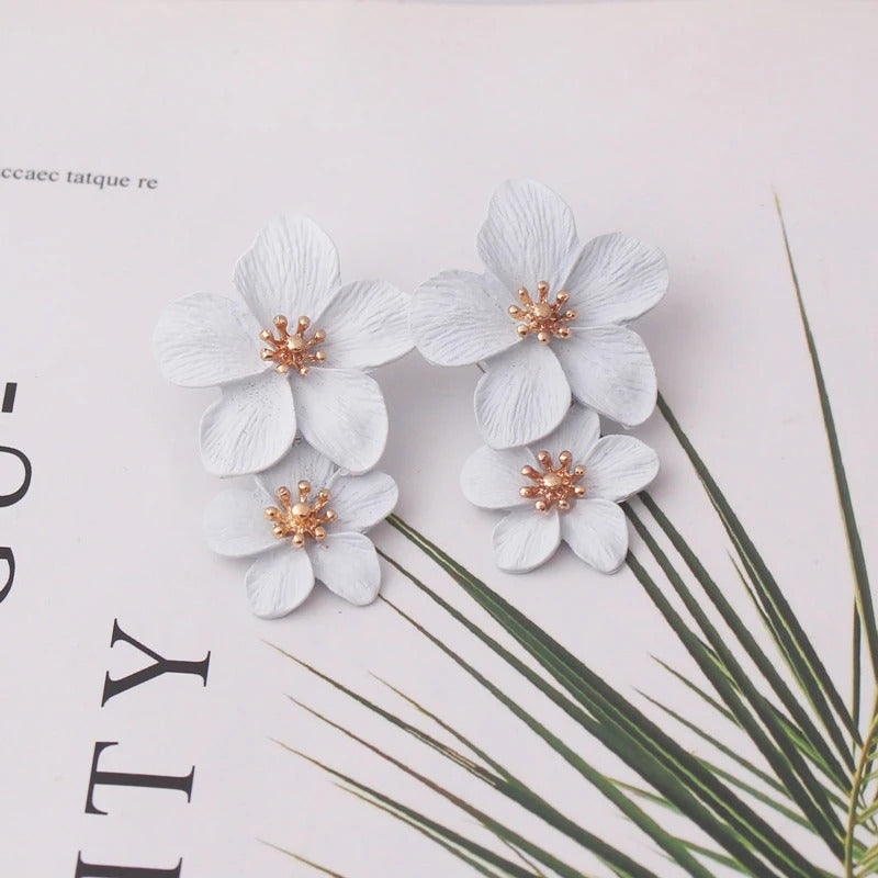 Korean New Double-layers Flower Drop Earrings for Ladies Exaggerated Women Floral Earrings Fashion Jewelry aretes de mujer