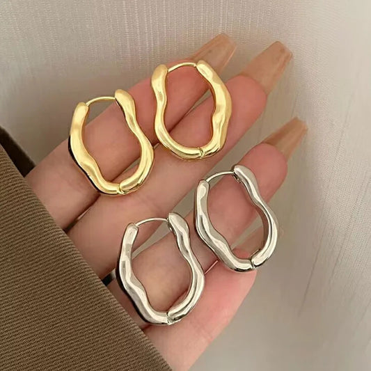Vintage Metal Geometry Hoop Earring Fashion New Design Irregular Minimalist Earrings for Women Fashion Jewelry Gift 2024