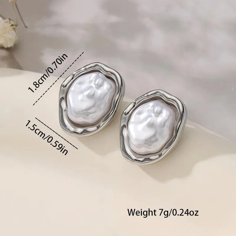 Fashion Geometric Irregular Round Metal Pearl Earrings for Women 2024 Minimalist Style Personality Earrings Trendy Jewelry Gift