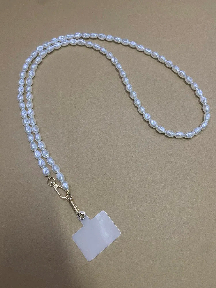 Universal Glitter Phone Lanyard Long Crossbody Necklace Chain Pearl Straps Keychain Anti-lost Sling with Patch for Phone Case