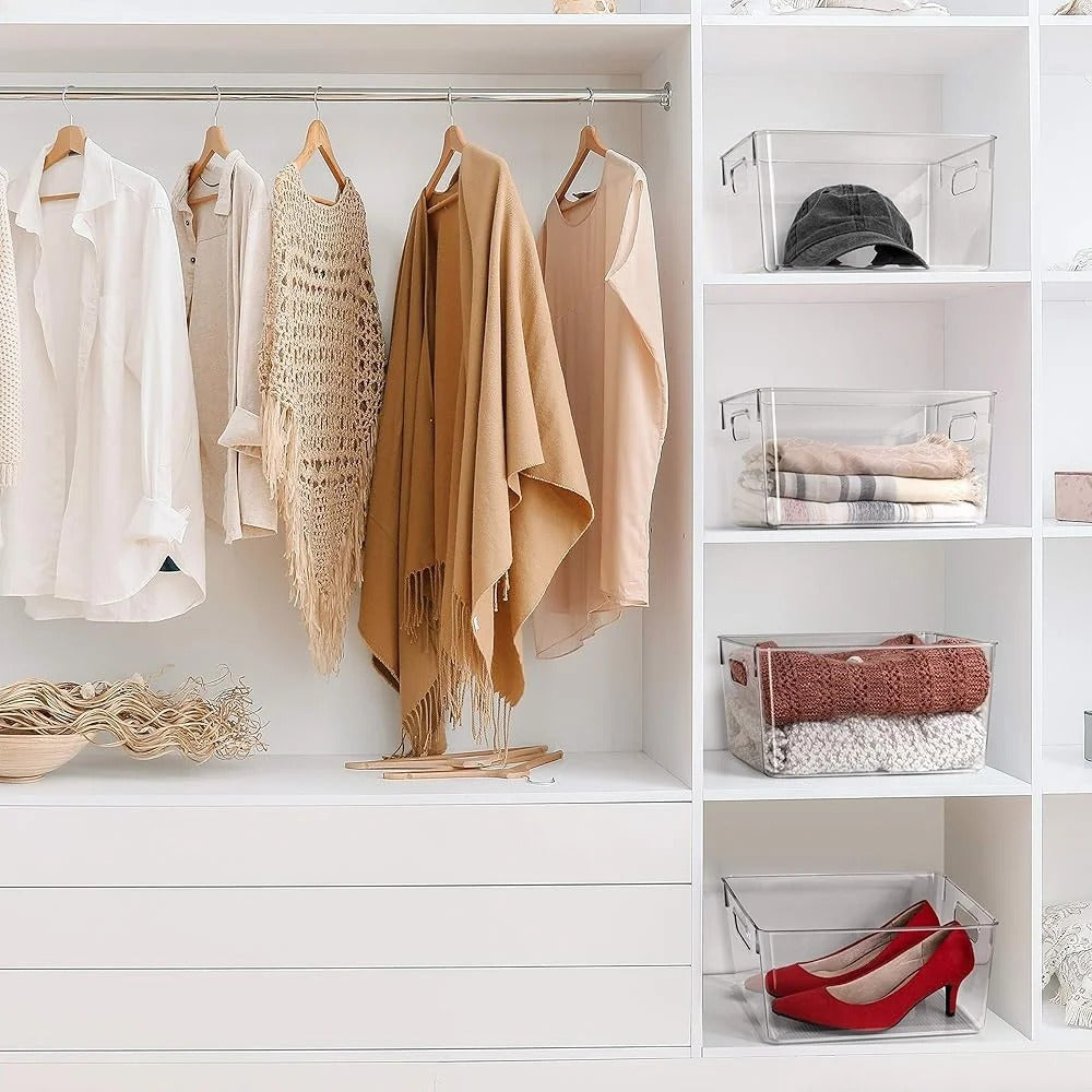 Plastic Storage Bins Set Pantry Organizers Kitchen Storage Containers Clear Storage Baskets Home Organization Essentials