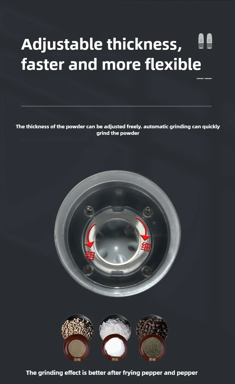 USB Rechargeable Electric Salt and Pepper Grinder Adjustable Coarseness Large Capacity Auto Spices Grinders Kitchen Cooking Tool