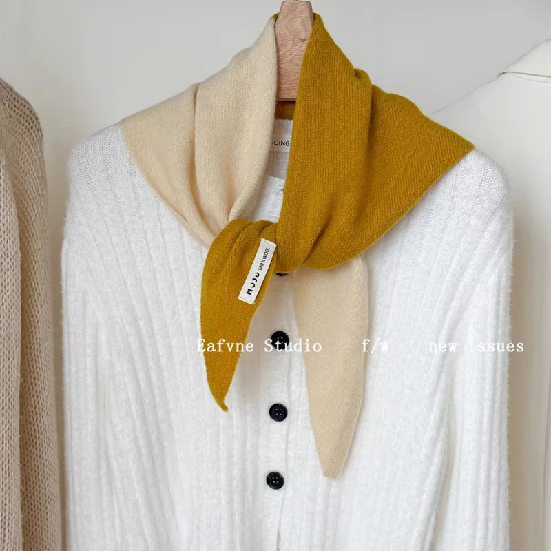 British Korean Triangle Scarf  Niche Wool  Triangular Scarf Women Headscarf Knitted Scarf Multi-functional Warm Knitted Scarf