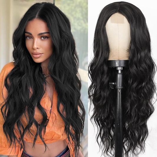 Xuchang European and American Style Wig for Women, Front Lace Wig, Middle Part, Small Lace, Highlighted Long Curly Hair, Synthetic Fiber Wig, Export Wigs