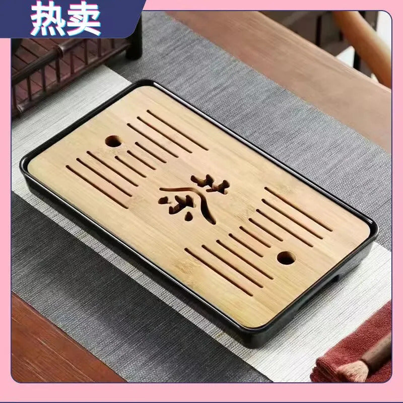 Large Capacity Water Storage Bamboo Tray Delicate Round Tea Board Chinese Tea Set Trays Decorative Traditional Tea Accessories