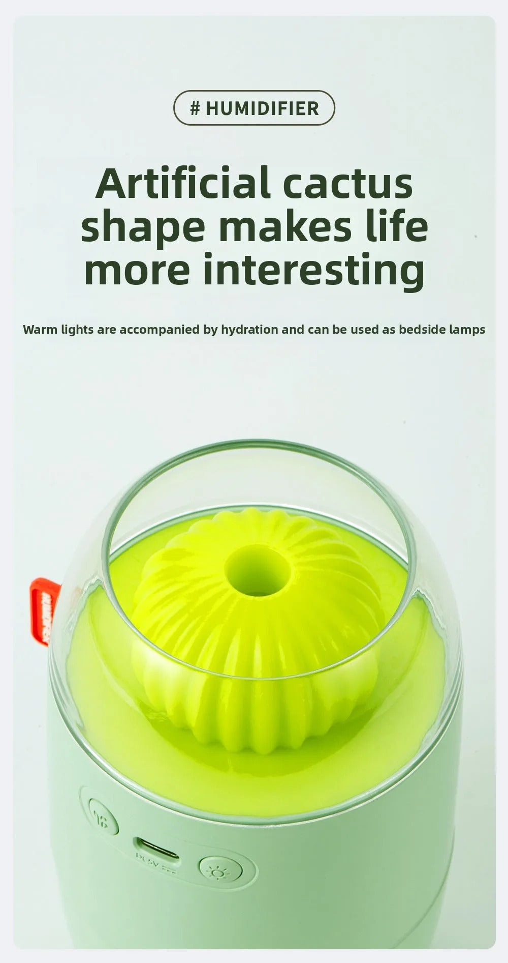 Creative Cactus Air Humidifier USB Electric 280ML Capacity Aroma Essential Oil Diffuser Color Lights Mist Spary for Home Bedroom