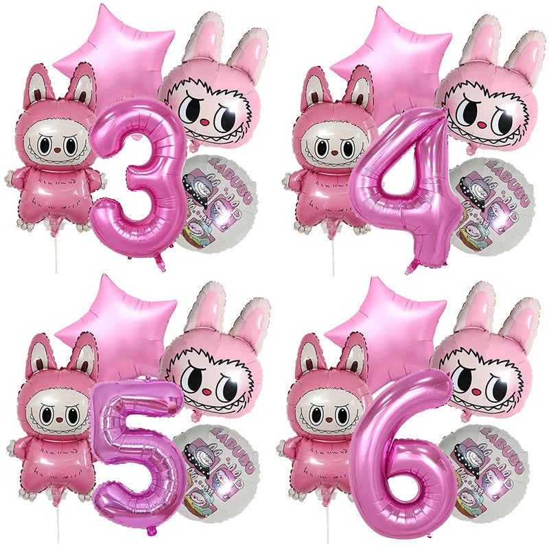 Cartoon Labubu Monster Balloons Set Pop Marts Number 1-10 Birthday Aluminum Film Balloon Kids Party Decoration Room Decor Gift