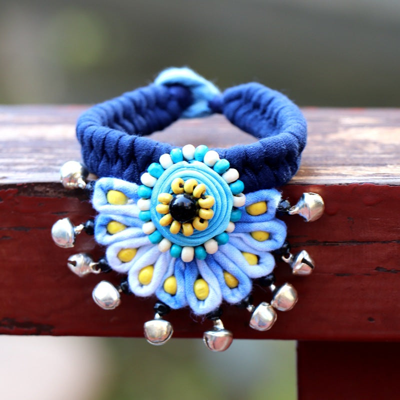 Blue Tie Dye Cloth Bracelet Dali Lijiang Hot Sale Hand-stitched Flower Fabric Bracelet Bracelet