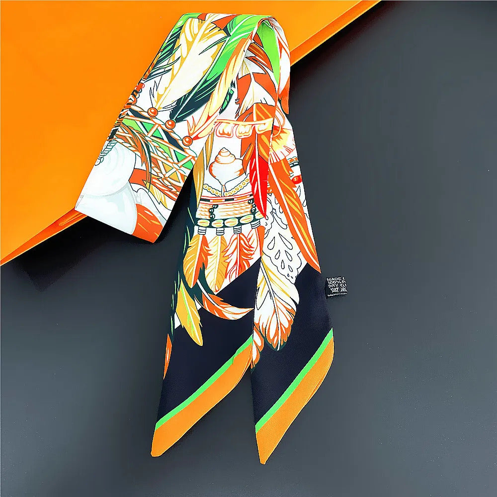 Fashion Women Hair Scarf 2024 New Brand Design Luxury Silk Scarf Fashion Print Headband Skinny Bag Scarves Neckerchief