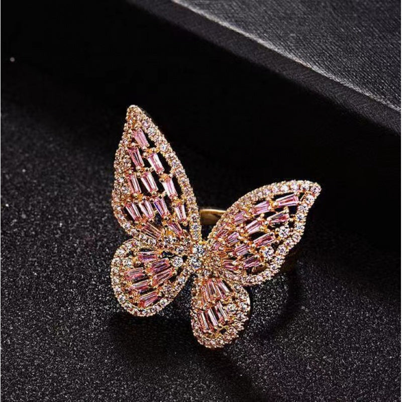 Ring jewelry batch hollow butterfly ring exaggerated ring does not fade jewelry