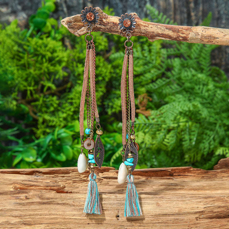 Earrings Bohemian Hair Long Tassel Shell Horn Sunflower Earrings