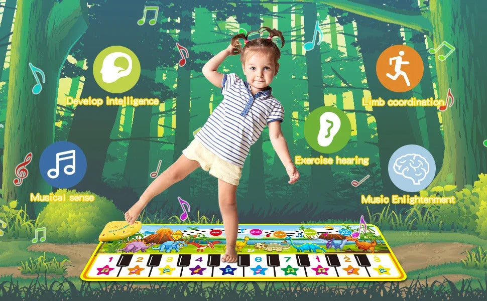 110x36cm Musical Piano Mat Toddle Mat Musical Carpet Toddlers Keyboard with 8 Dinosaur Sounds Baby Mat Educational Toys for Kids