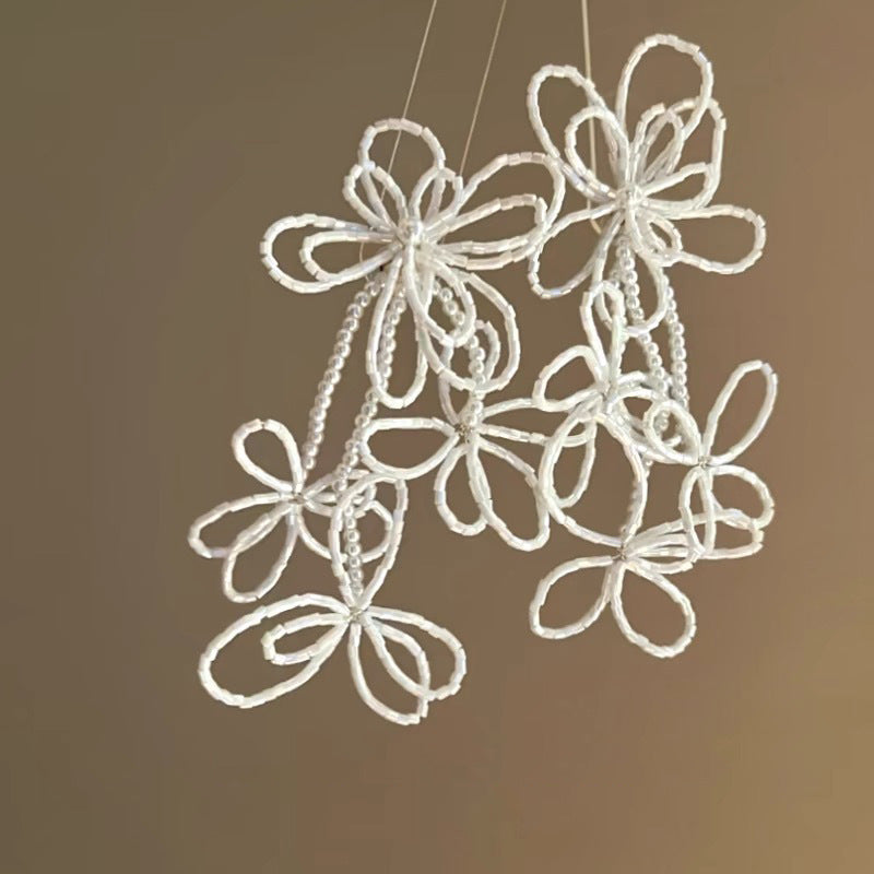 Silver Needle Inlaid with Diamonds and Pearls Flower Tassel Earrings Niche Style Atmosphere Earrings Fashionable Light Luxury High-end Earrings