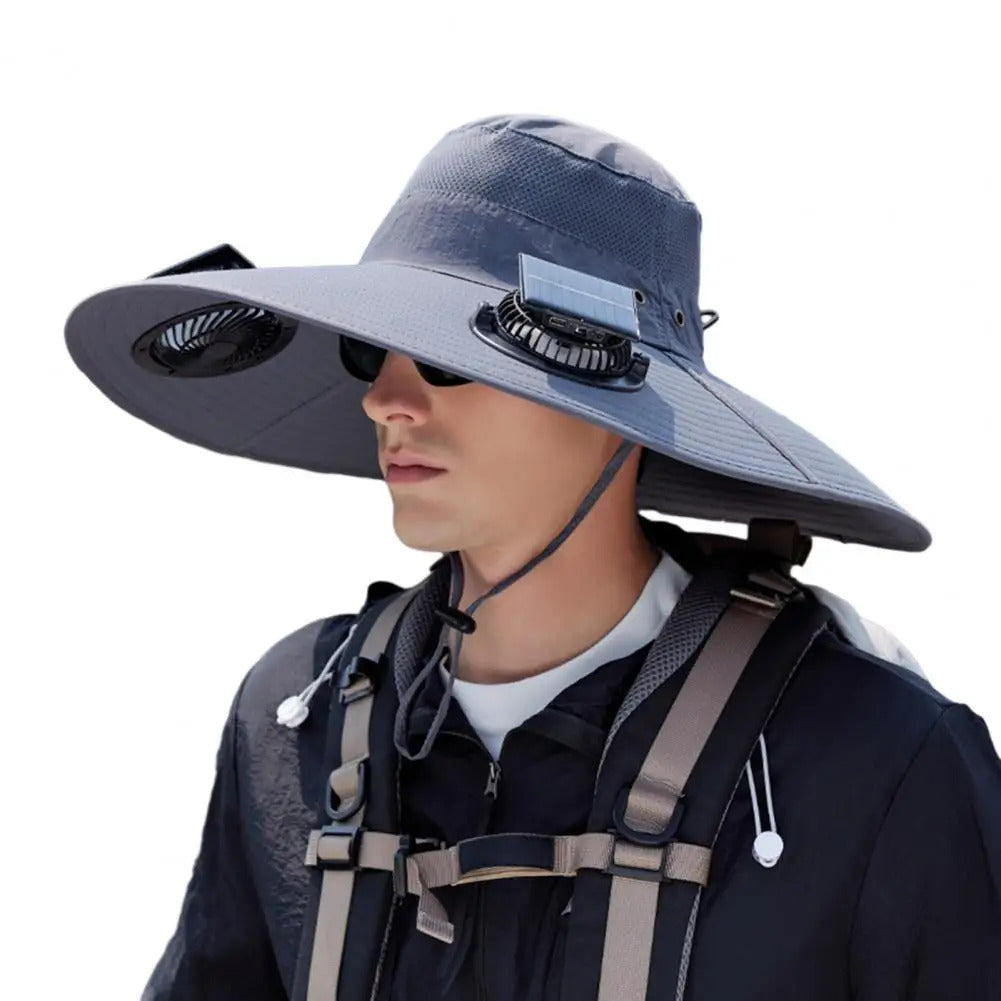 Summer Fan Hat Wide-Brimmed Outdoor Hat with Solar Fan Design 3 Gear Adjustable Speed Hiking Cycling Fishing Hat for Women/Men