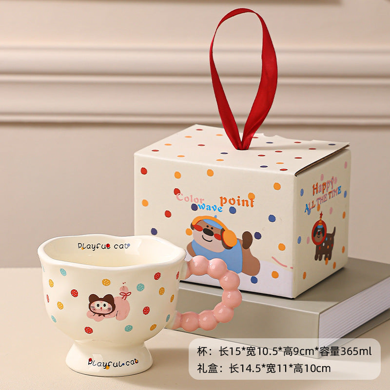 Cute Wave Point Ceramic Cup Mug Home Coffee Cup Couple Cartoon Creative Water Cup Ceramic Breakfast Cup