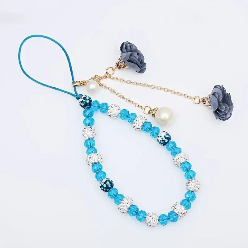 Fashion Pendant Flower Bracelet Mobile Phone Lanyard Crystal Phone Straps Hanging Rope Strap Wrist Rope Anti-lost Lanyard