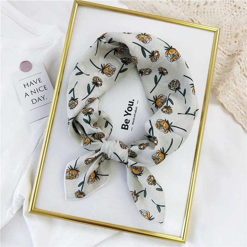 Cotton Linen 55cm Square Scarf Women Kerchief Flower Print Geometric Neckerchief Scarves  Headwrap Bandanas Hairband Headbands