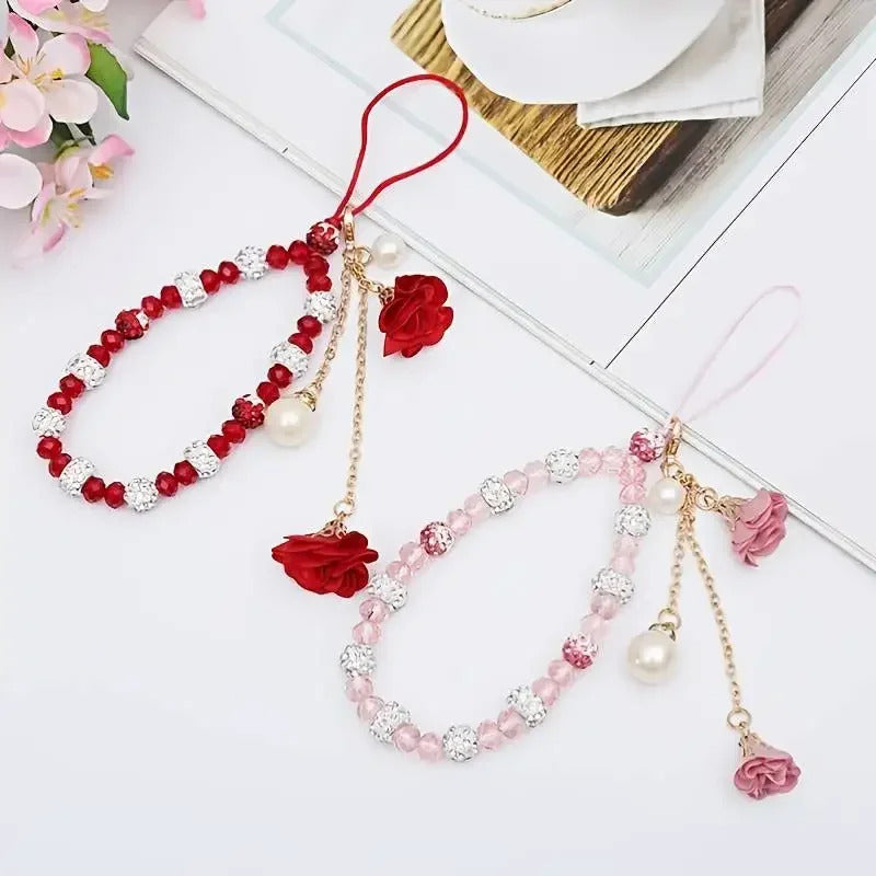 Fashion Pendant Flower Bracelet Mobile Phone Lanyard Crystal Phone Straps Hanging Rope Strap Wrist Rope Anti-lost Lanyard