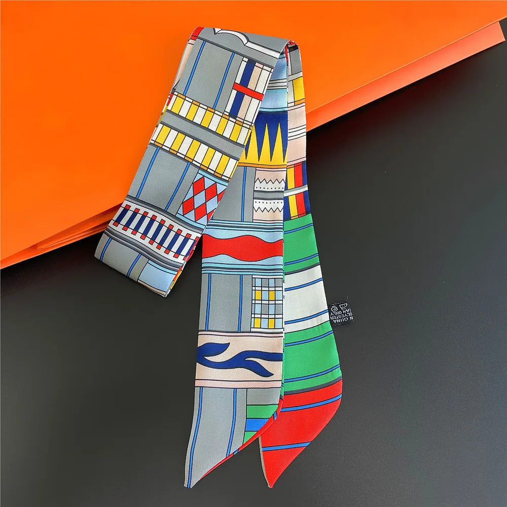 Fashion Women Hair Scarf 2024 New Brand Design Luxury Silk Scarf Fashion Print Headband Skinny Bag Scarves Neckerchief