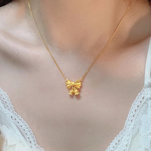 Princess on the Run Bowknot Lily of the Valley Necklace for Women 18K Gold High-End Design Sense Women's Clavicle Chain Non-Fading