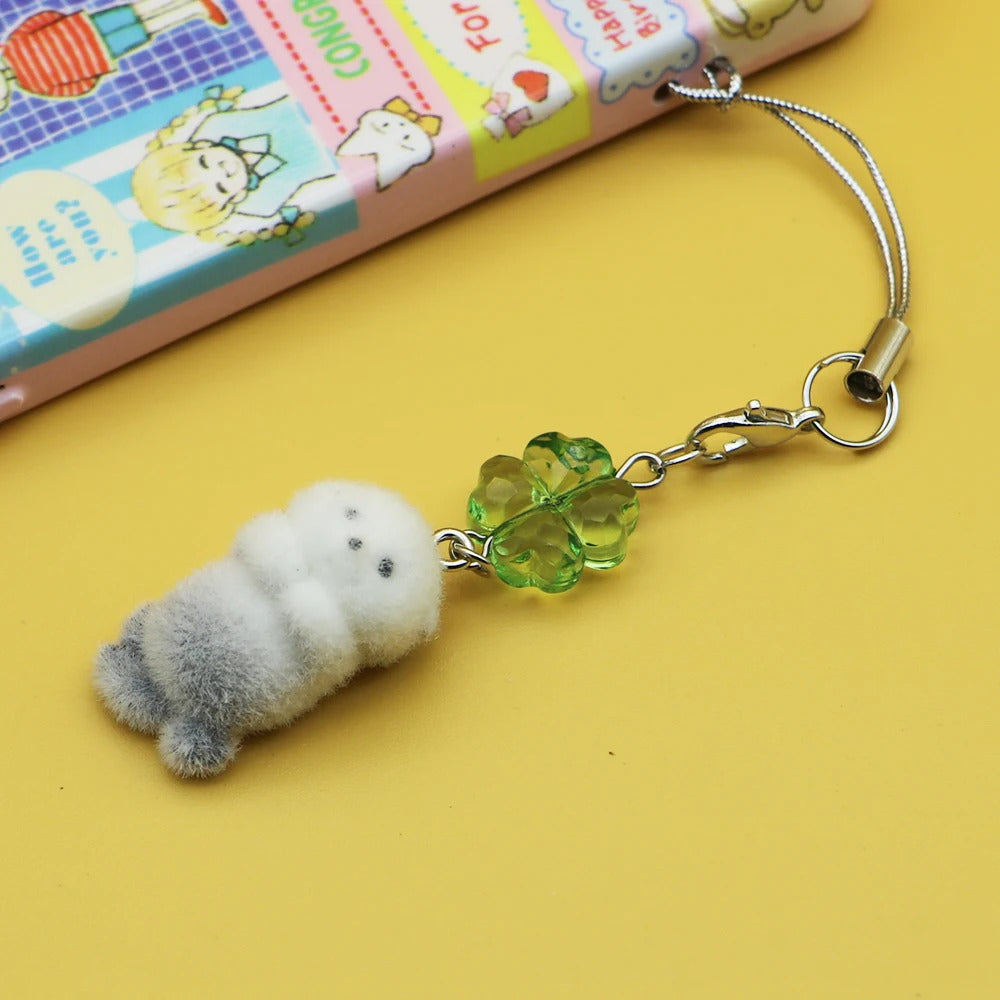Ins Style Cute Seal Shape 3D Keychain Phone Charms Strap Kawaii Plush Flocking Pendant for Airpods Schoolbag