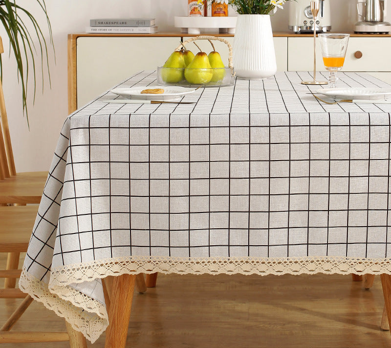 Fresh Cotton and Linen Plaid Tablecloth Coffee Table Dining Table Kindergarten Student Lace Cloth Art Square Picnic Tablecloth