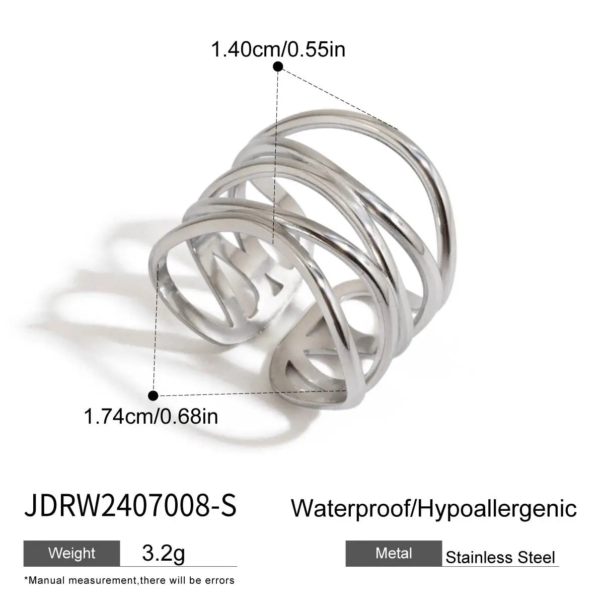 Uworld New Stainless Steel Jewelry Minimalist Metal Golden 18 K PVD Plated Opening Ring for Women Bagues Pour Femme Party Gift