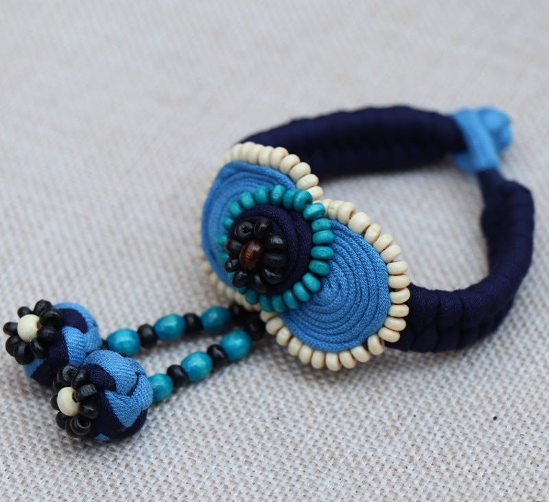 Blue Tie Dye Cloth Bracelet Dali Lijiang Hot Sale Hand-stitched Flower Fabric Bracelet Bracelet