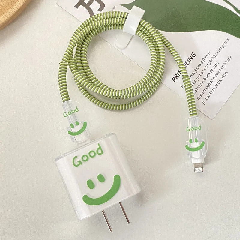 USB Cable Protection For Iphone 15 14 13 12 Cover Smiling Face Style Protective Data Line Spiral Winder 18 20W Charger Protector