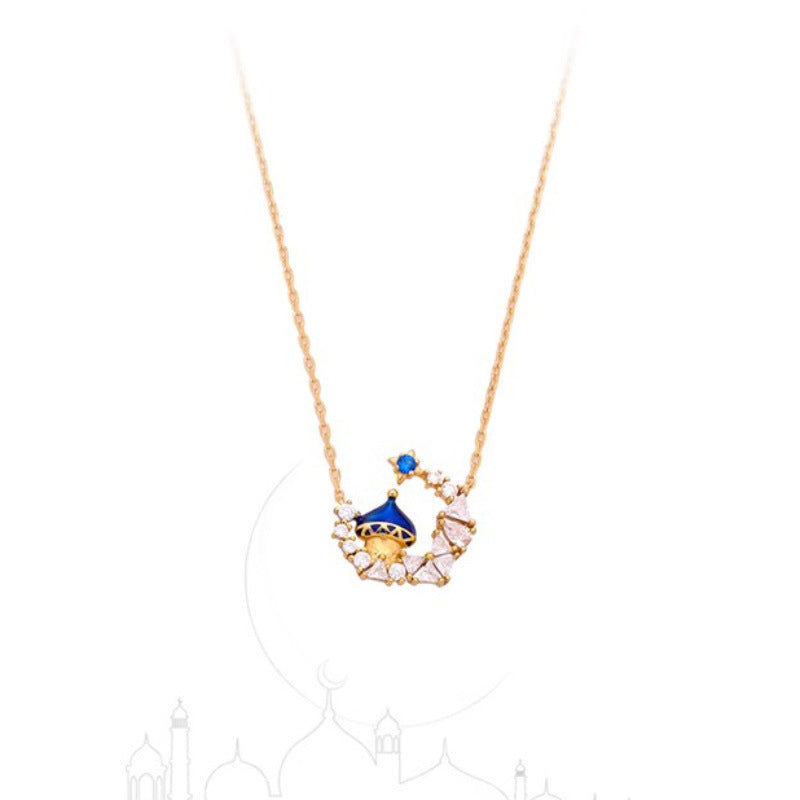 S925 Sterling Silver Crown Moon Castle Necklace for Women Fashion Exquisite Vintage Palace High-end Clavicle Chain Trend