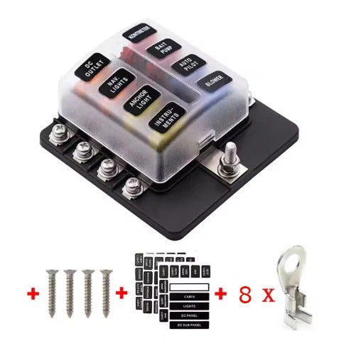 Universal Car 6 Way 8 Way Blade Fuse Terminal Block Auto Track Fuse Holder Box Wiring Power Connector Switch With Light 12V 24V