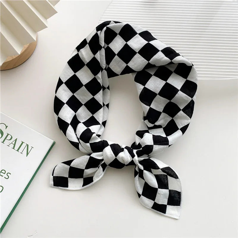 Cotton Linen 55cm Square Scarf Women Kerchief Flower Print Geometric Neckerchief Scarves  Headwrap Bandanas Hairband Headbands
