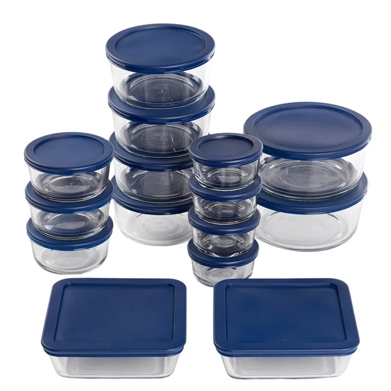 Glass Food Storage Containers with Lids, Set of 30