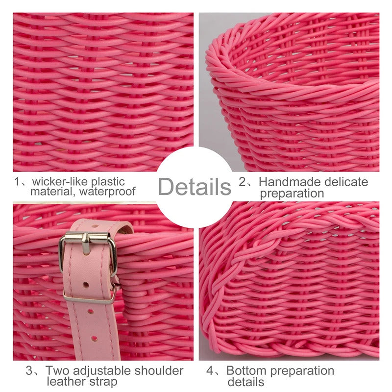 Front Handlebar Bicycle Basket Adjustable Traditional Bicycle Basket Multifunction Hand Woven Bike Basket for Kids Children Bike