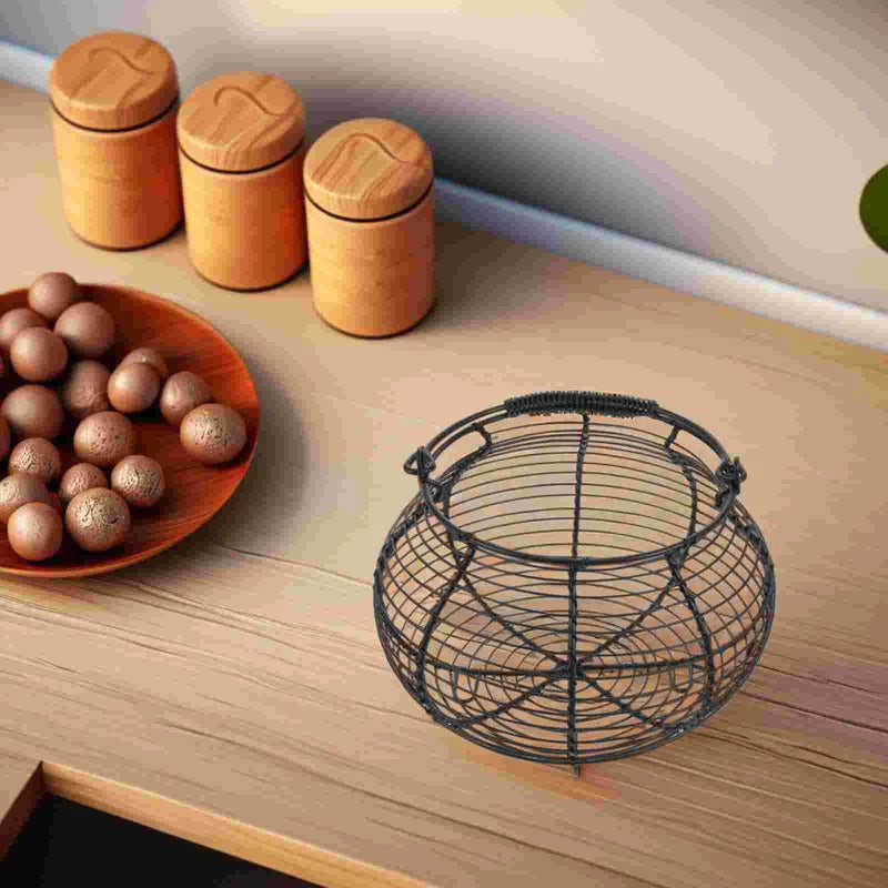 Round Iron Wire Basket Kitchen Grocery Storage Egg Container Vegetable Holder Fruit Baskets Home Storage ganization Iron Round