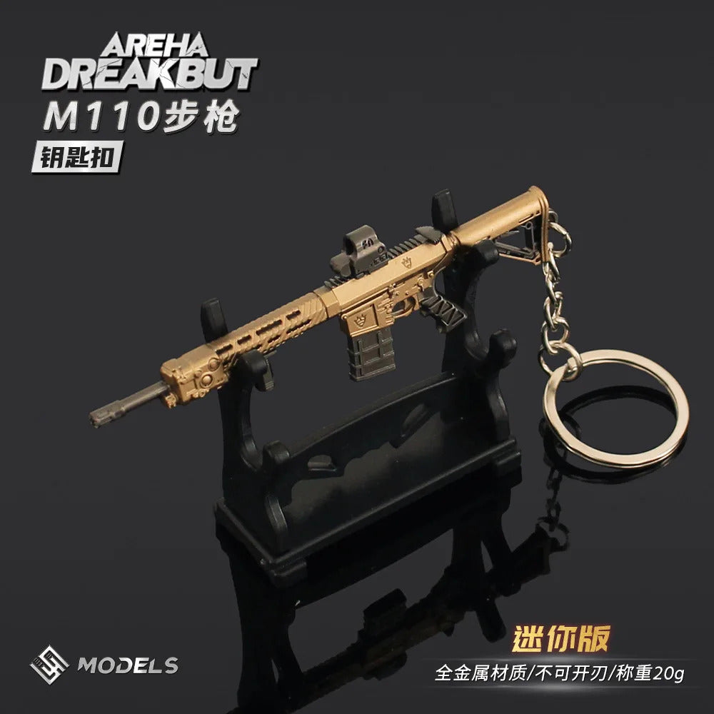 9cm Arena Breakout Gun Keychains Mini M110 Rifle Model Alloy Small Gun Toy Games Weapon Keychain Pendant Game Peripherals Gifts