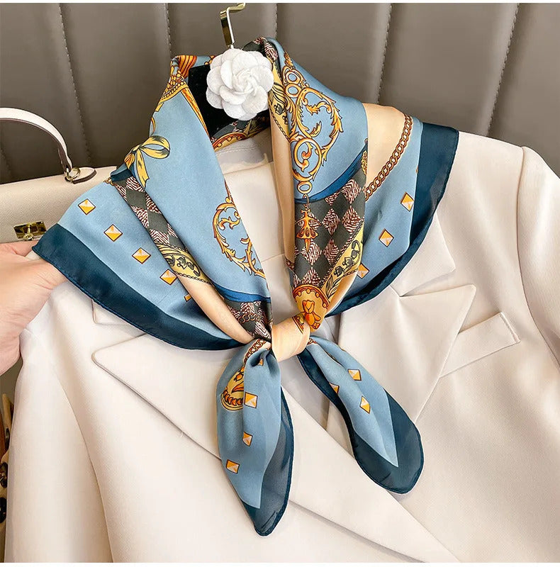 Luxury Design 70*70cm Horse Print Silk Square Scarf Women Soft Satin Hairband Neckerchief Office Hijab Headband Foulard Gift