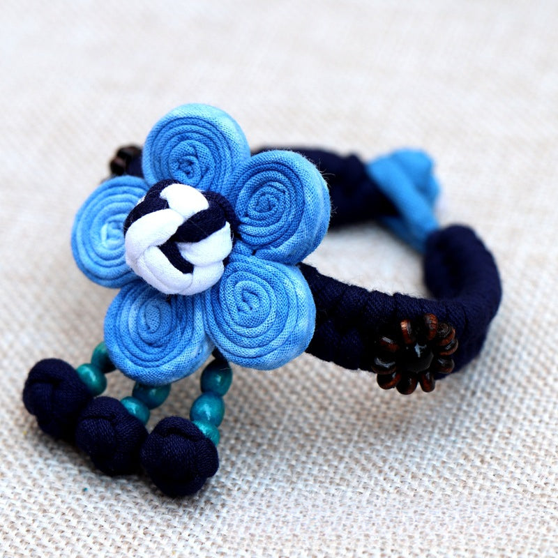 Blue Tie Dye Cloth Bracelet Dali Lijiang Hot Sale Hand-stitched Flower Fabric Bracelet Bracelet