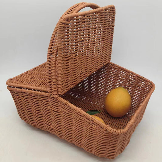 Imitation Rattan Fruit Basket Large Household Storage Basket Picnic Basket Handwoven Egg Basket Grocery Basket