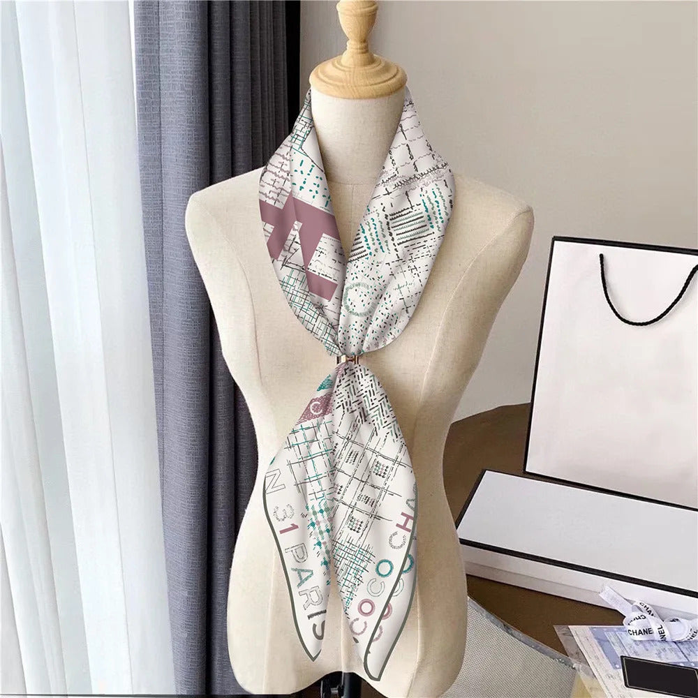 Fashion Graffiti Neckerchief Luxury Square Scarf for Women Silk Shawl Satin Hijab Wraps Hair Bands Headband Bandana Ribbon