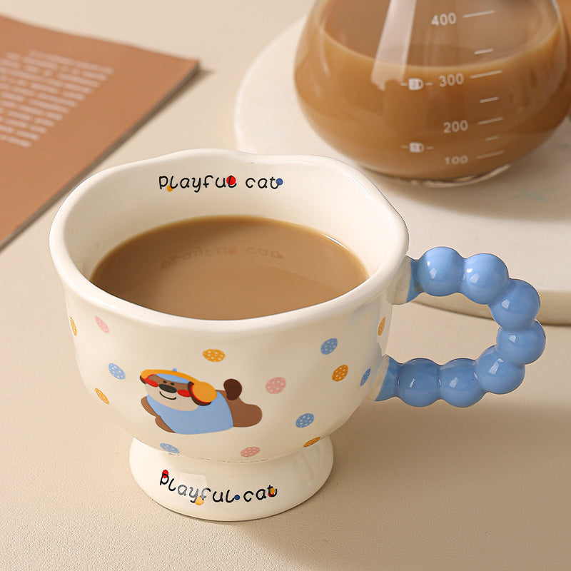 Cute Wave Point Ceramic Cup Mug Home Coffee Cup Couple Cartoon Creative Water Cup Ceramic Breakfast Cup