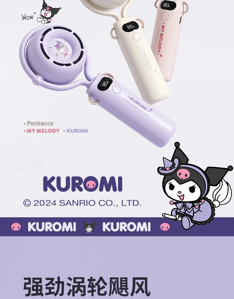 10000 Ma Sanrio Usb Folding Handheld Mini Fan Kuromi Pachacco Portable Hanging Neck Fan Bladeless Ultra-quiet Strong Breeze Fans