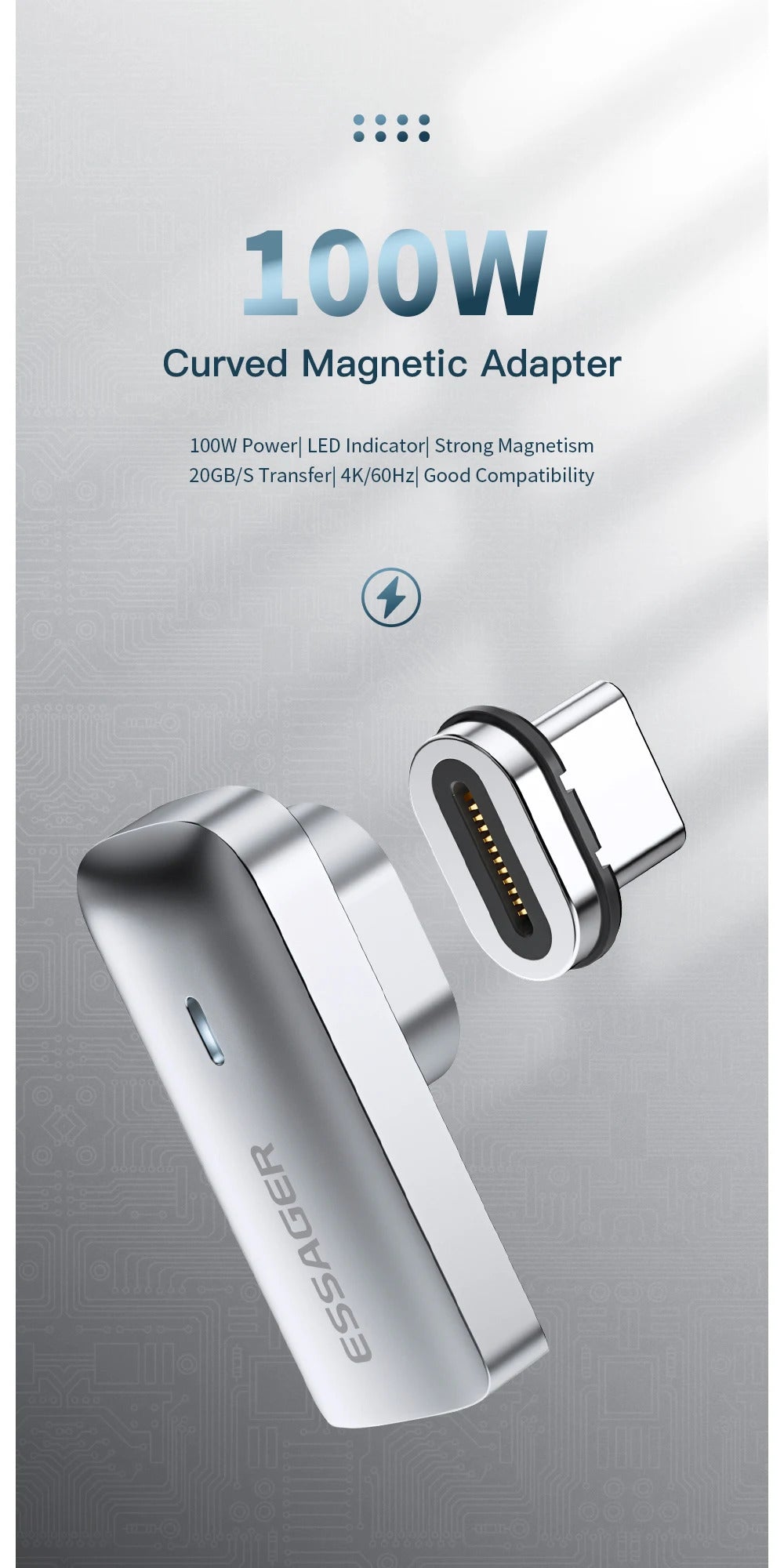Essager PD 100W Magnetic USB C OTG Adapter Fast Charging Type C Magnet Connector 20Gbp Data Sync 4K@60Hz For Macbook Laptop